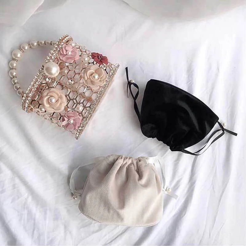 Flowers Rhinestones Metal Evening Bag Women Luxury Designer Diamonds Alloy Cage Pearls Dinner Clutch Purse Ladies Chic Handbag
