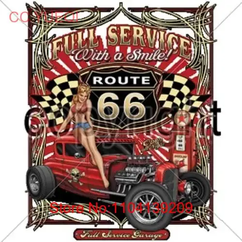 Лидер продаж хлопковая футболка с длинным или коротким рукавом для гаража Rt 66 Pin Up