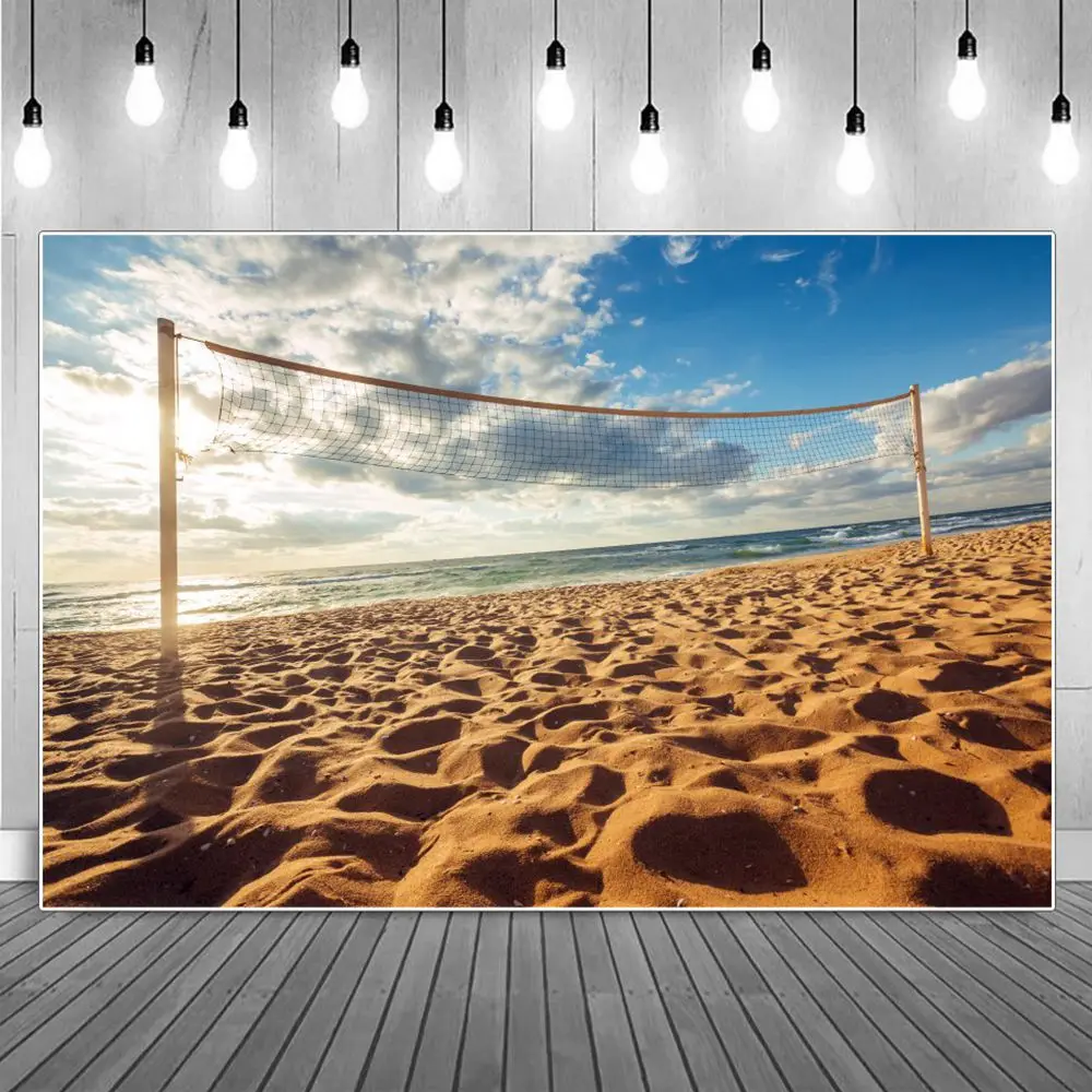 

Clouds Sea Beach Valleyball Scenic Photography Backgrounds Vacation Seaside Summer Holiday Home Party Decoration Photo Backdrops