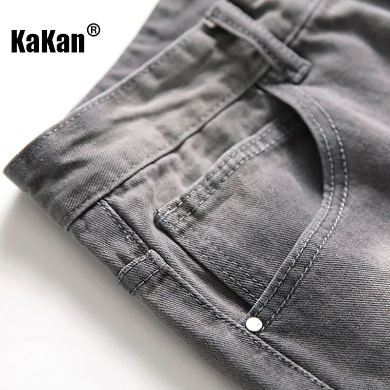 Kakan - European and American New Gray Black Distressed Jeans for Men, High Street Trend Straight Leg Long Jeans K36-348