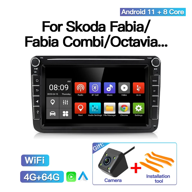 

Автомагнитола для Passat VW Skoda Fabia Combi Octavia, мультимедийный видеоплеер на базе Android 13, Автомобильный плеер Carplay DSP, 2Din, GPS, Wi-Fi, навигация, BT