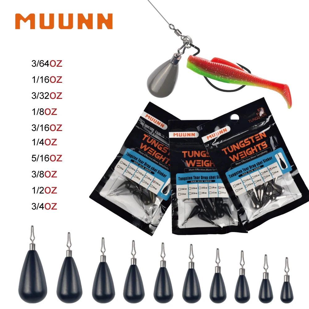 

MUUNN 10PCS Tungsten Teardrop Drop Fishing Sinker ,Weights 1.3g-21g,Rotatable Line Sinkers Hook Connector rotate fishing