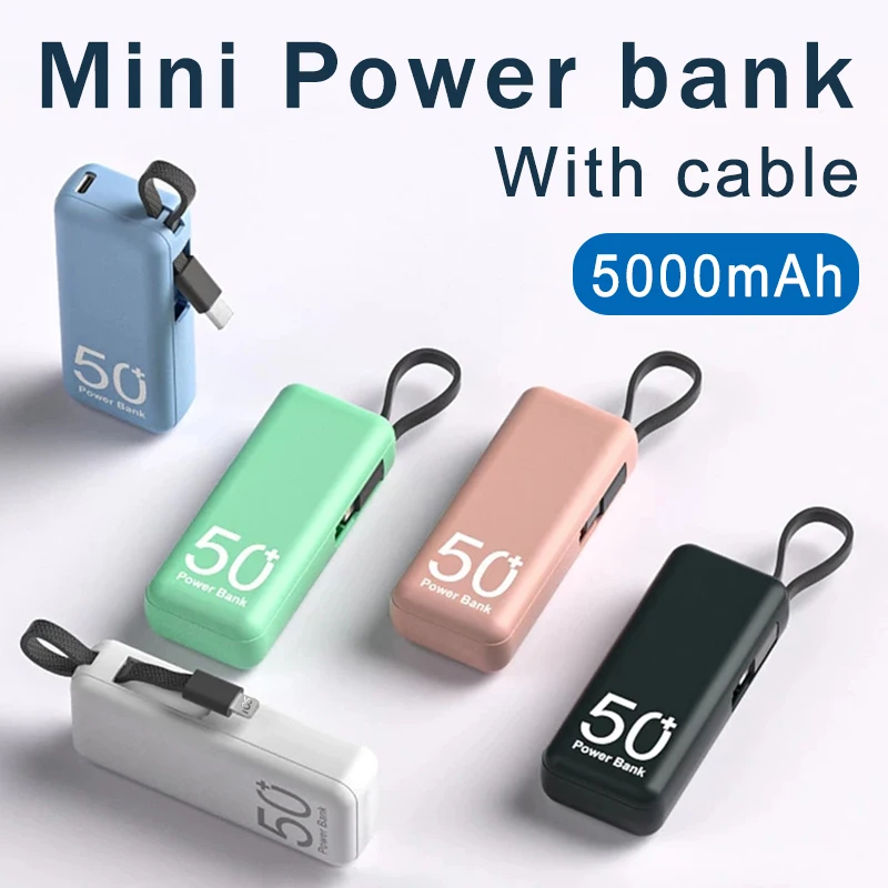 

Mini Portable Power Bank 5000mAh 5V/2A Fast Charge Powerbank Comes with TYPE C/LIGHTNING Cable For IPhone Xiaomi Samsung Huawei