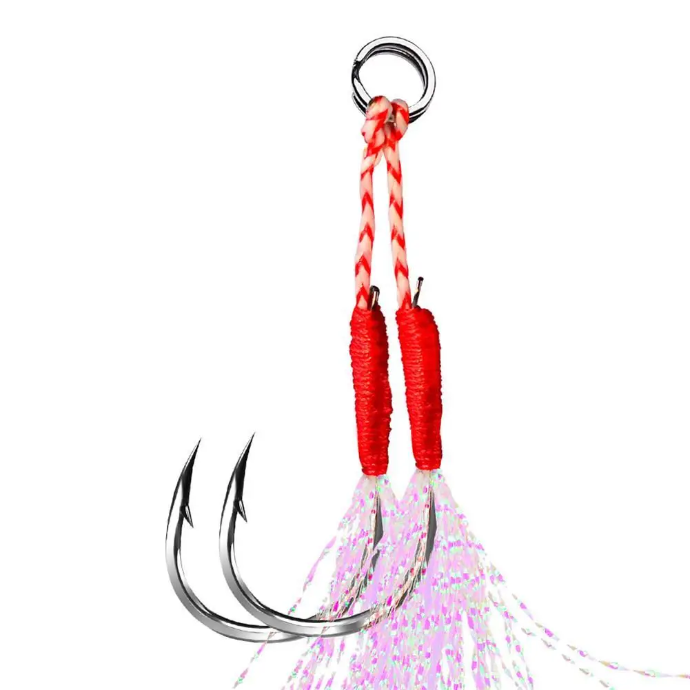 

Fishhooks Tackle Fishing Hook Double Jig Hooks Thread Feather Fishing Lure Slow Jigging Sea Outdoor Sports Accessories