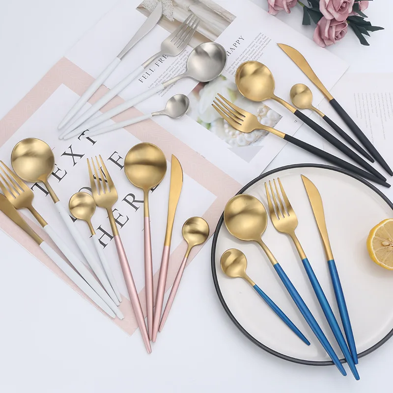 304 stainless steel cutlery tableware set table knife fork coffee spoon for kitchen home dinner appliance dinnerware set free global shipping