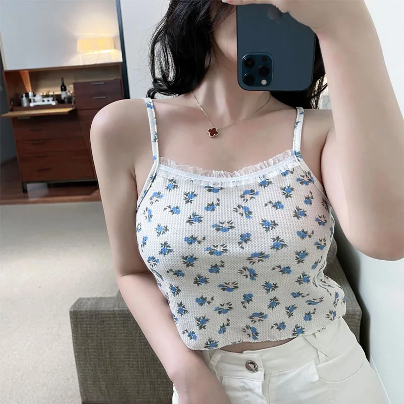Женский короткий топ с цветочным принтом кружевная Винтажная футболка в
