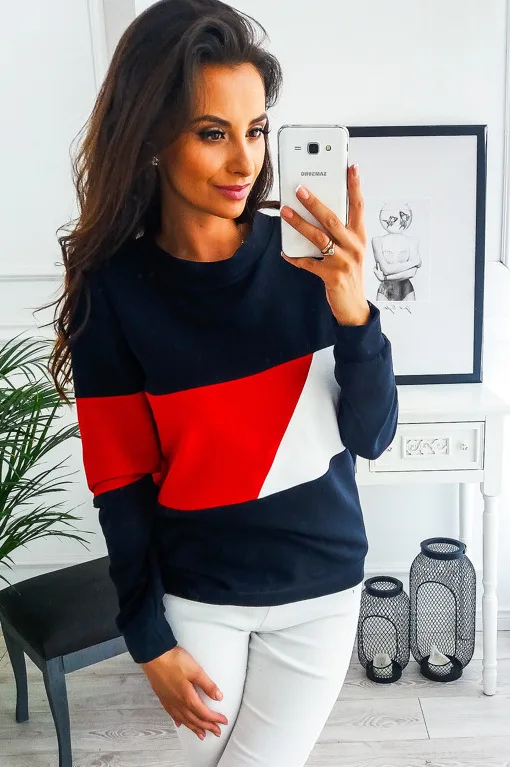 Худи с цветными блоками Женский Повседневный пуловер топ модная толстовка