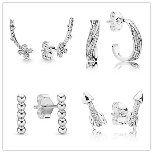 

925 Sterling Silver Earring Row Of Beads Studs Earring For Women Wedding Party Gift Fashion Jewelry