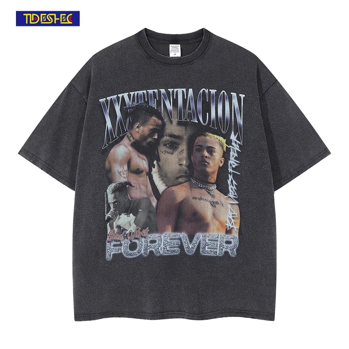 

Футболка мужская рваная с принтом, уличная одежда с принтом в стиле рэпера, потертая тенниска в стиле хип-хоп, рубашка с коротким рукавом в с...