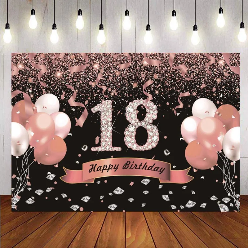 

18th Backdrop Rose Gold Balloon Boys Girls 18 Years Old Birthday Party Custom Photography Background For Photo Studio Banner