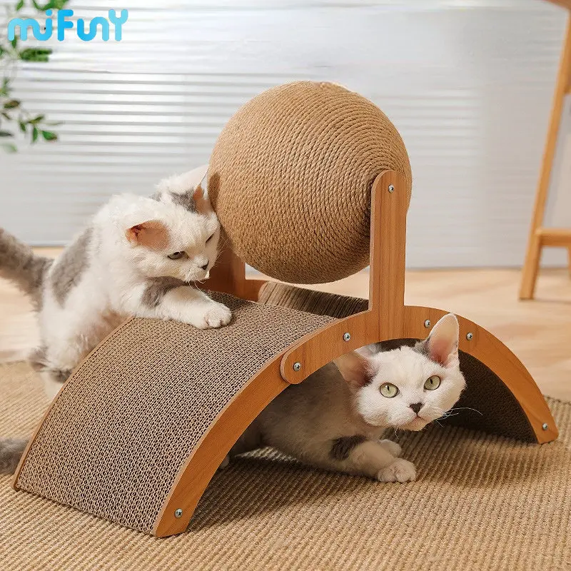 

MiFuny Sisal Rope Cat Scratching Board Cat Climbing Frame Toy Wooden Rotating Grasping Ball Grinding Claw Scratcher Pet Products