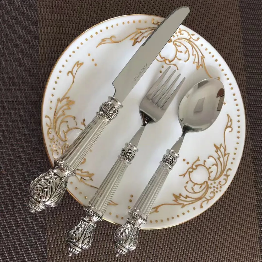 

Набор столовой посуды Crown, столовые приборы из нержавеющей стали, серебристый, набор золотистых столовых приборов, ложка, нож, искусственная посуда для домашней кухни