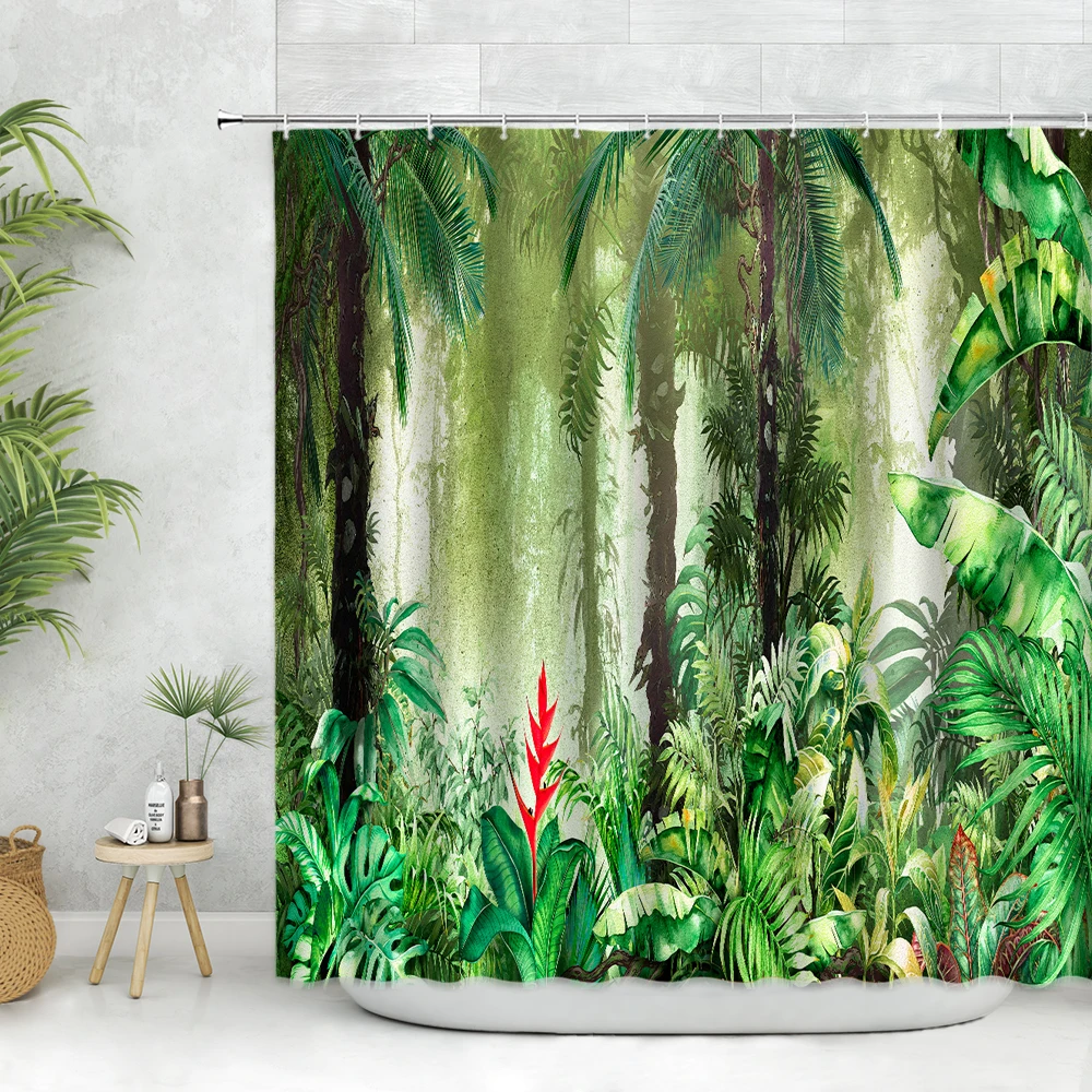 

Тропические занавески для душа тропические пальмы Лес Тропические Природные растения ткань для ванной Декор набор с крючком занавеска для ...