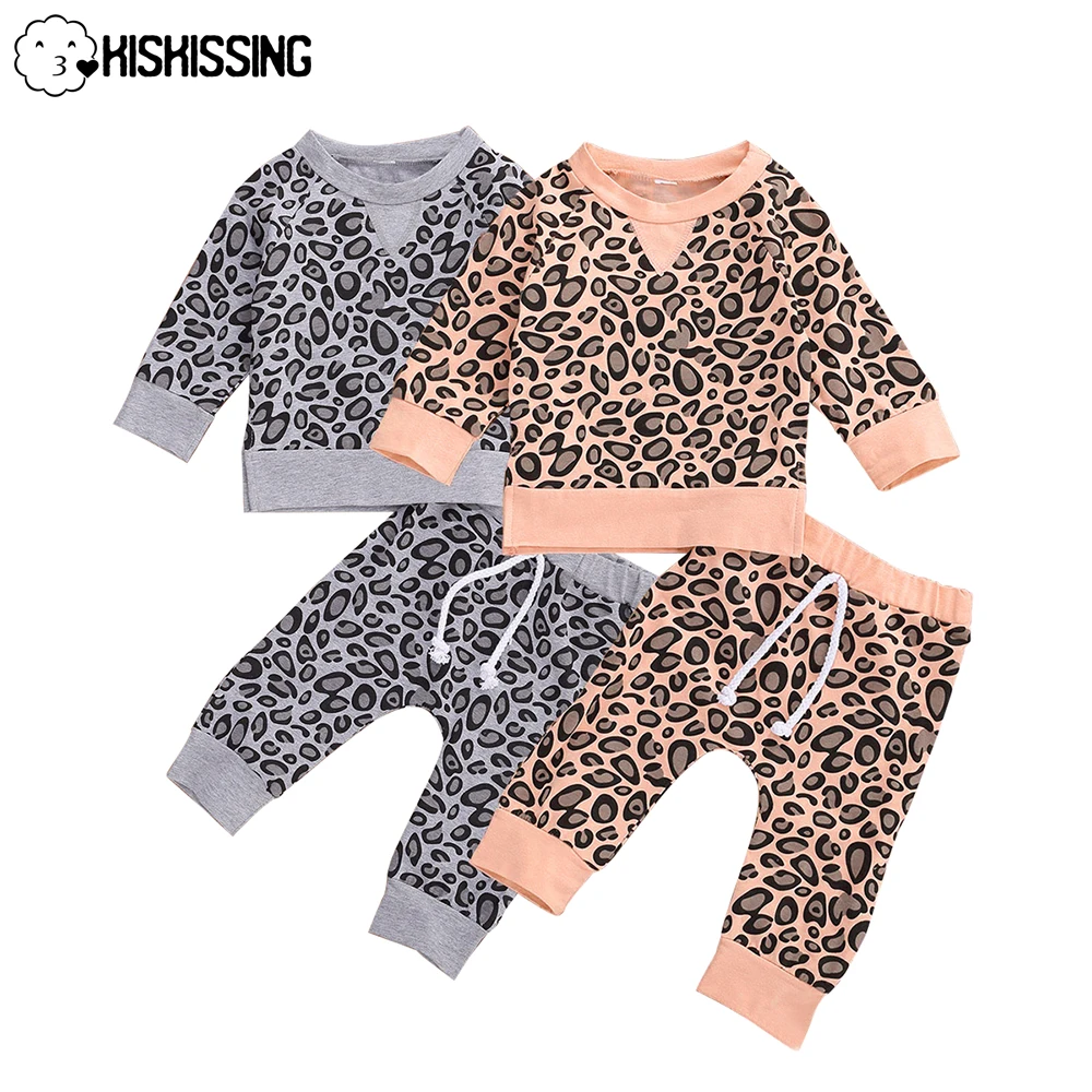 

KISKISSING комплекты одежды для новорожденных девочек мальчиков шармы Леопардовый принт Детский костюм топ + брюки осень зима модная одежда для ...