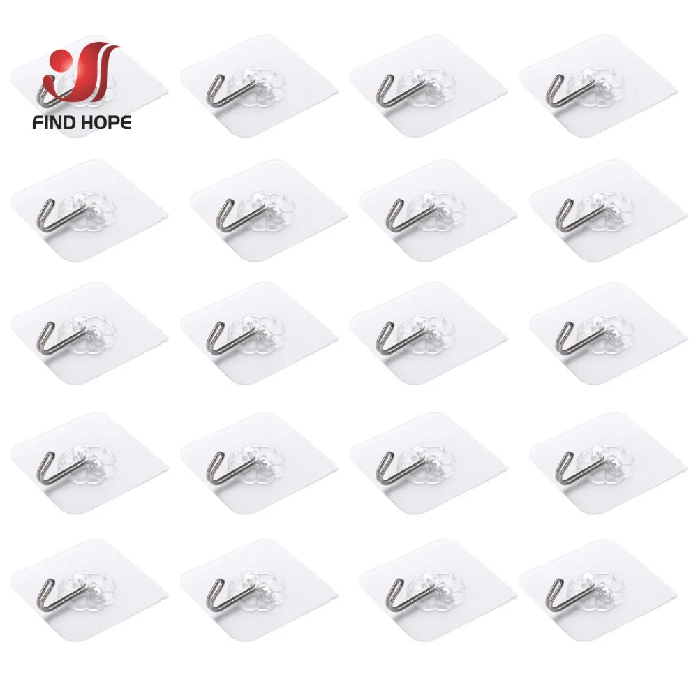 20Pcs Transparent Animal Fruit Pattern Sticky Hook Seamless Wall Hook Oil-Proof And Waterproof Bathroom Kitchen Office Dormitory