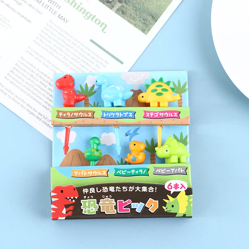 

6pcs/set dinosaur Mini Animal Cartoon Food Picks Children Snack Fruit Fork Lunch Bento Accessories Party Decor