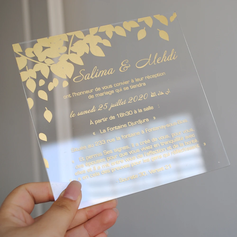 100 шт. Свадебное приглашение акриловые приглашения из золотой фольги золотые