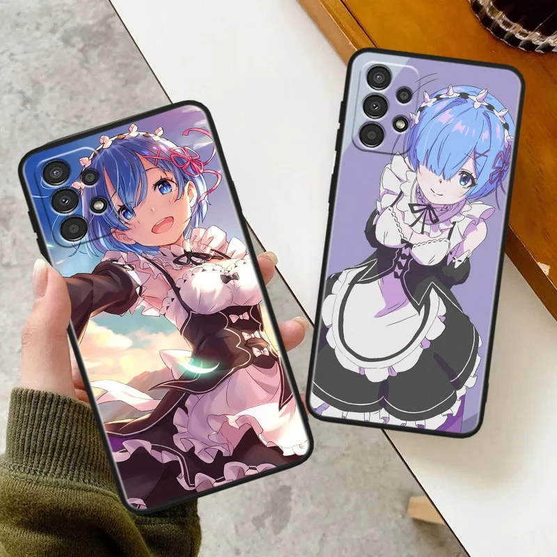 Чехол для телефона с аниме Rem Beauty Samsung A73 A72 A54 A53 A52S A34 A33 A32 A25 A24 A23 A22 A15 A14 A13 A05 черный
