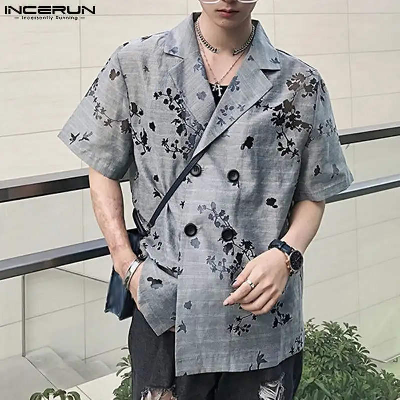 

Korean Style Men Ethnic Print Design Shirts Fashion Streetwear Vacation Hot Selling Short Sleeved Blouse S-5XL INCERUN Tops 2023