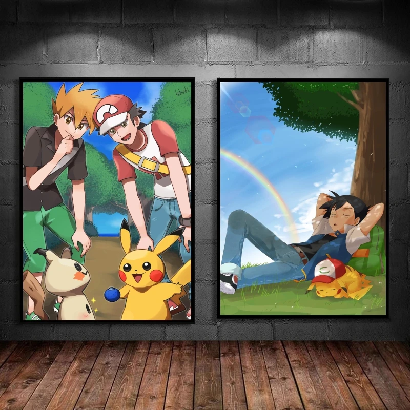 

Print On Canvas Pokemon Ash Ketchum Pikachu Birthday Gifts Modern Living Room Classic Aesthetic Poster Children's Bedroom Decor