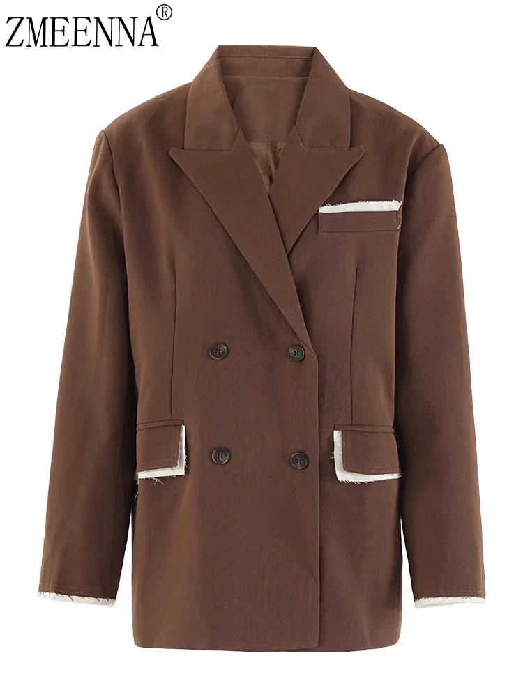ZMEENNA Coffee Burr большой размер повседневный блейзер женский новый свободный пиджак с