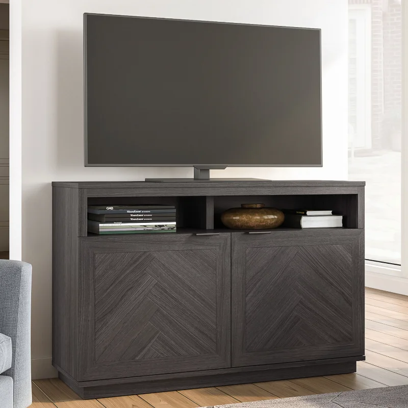 

Better Homes & Gardens Herringbone TV Stand For TVs up to 55”, Gray modern tv stand tv cabinet living room furniture