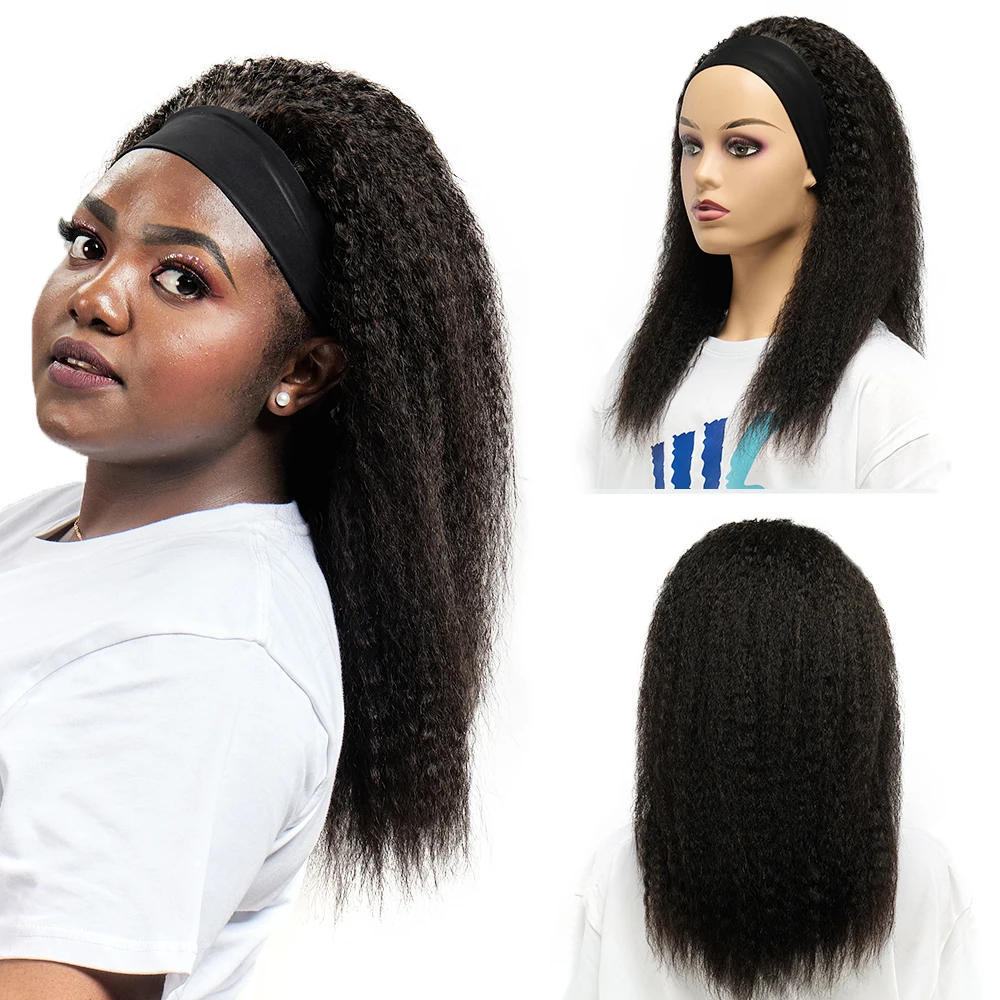 250% Density Yaki Straight Headband Wig 18 Inch Thick Ends Scarf Wigs Full Machine Made Wigs Kinky Straight Brazilian Human Hair