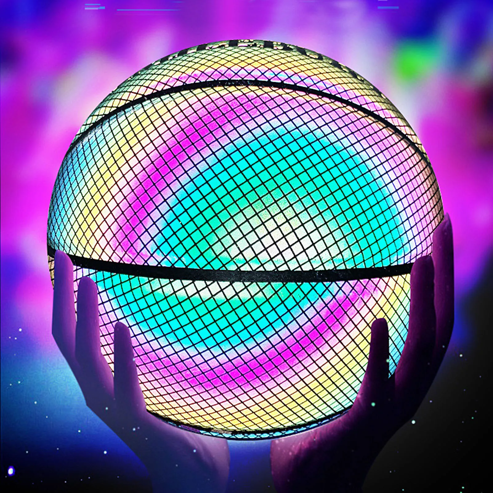 Luminous Basketball Ball Holographic Reflective Lighted Flash Ball PU Wear-Resistant Glowing Basketball Night Sports Game images - 6