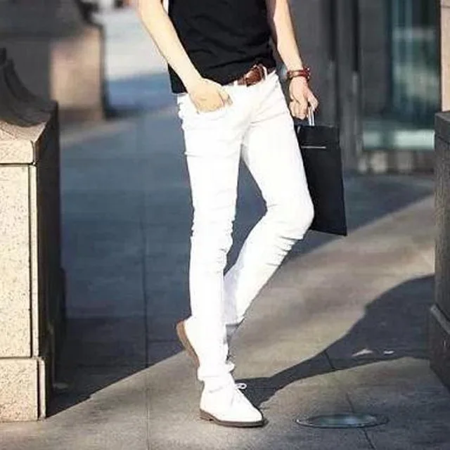 NEW 2022 Indoor Solid Casual White Boys Hip Hop Jeans Men Teenager Pencil Pants Skinny Students Streetwear Jeans Men Homme 27-34