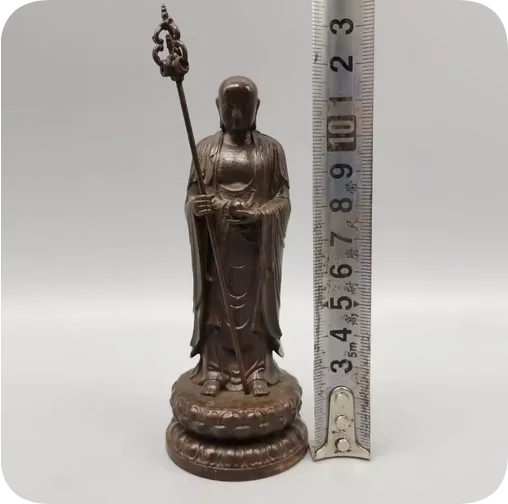 Антикварная бронзовая статуя Будды Джизо Короля Тан Санцзян стоячий лотос