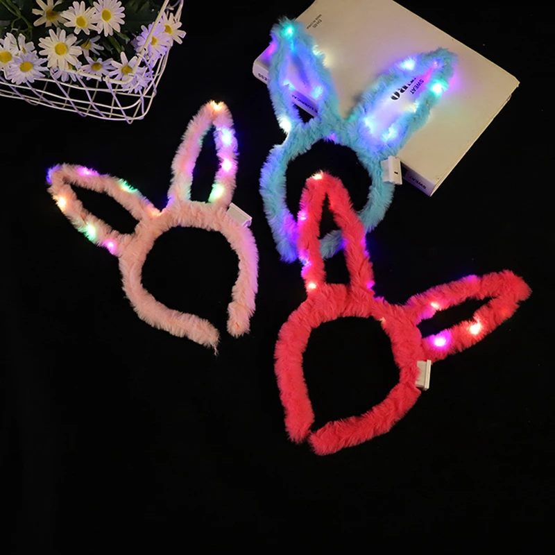 

Luminous Plush Rabbit Ears Headband LED Lights Bunny Hair Band For Girls Women Headwear Ladies Easter Children Hair Accessories