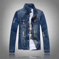 korean version fashion large size ripped denim jacket men washed slim fit denim personalized men motorcycle denim jacket