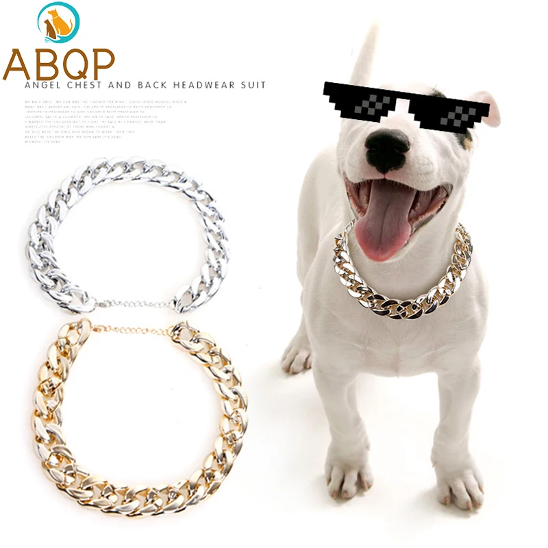 

Cool Necklace For Dog Accessories Plastic Golden Chain Dog Collars Adjustable Pet Supplies Puppy Collar Silver Necklace Fashion