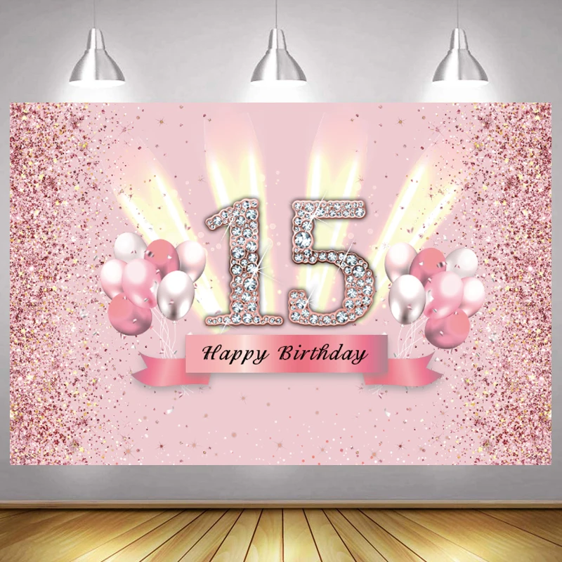 Sweet Rose Gold 15 Photo Backdrop Girls Happy Birthday Party Fifteen sweet-rose-gold-15-photo-backdrop-girls-happy-birthday-party-fifteen