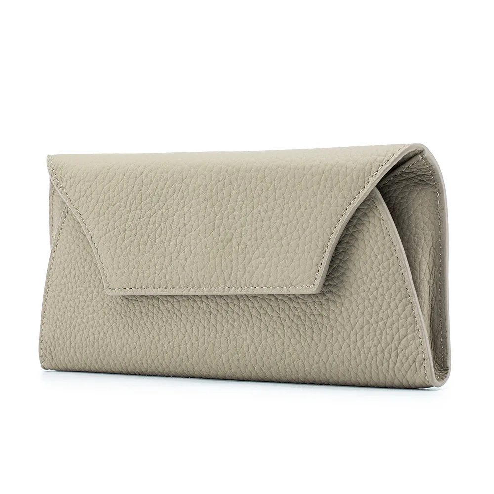 Genuine Leather Women Wallets Luxury Long Hasp Lychee Pattern Coin Purses Female Brand Solid Colors New Thin Clutch Phone Bag