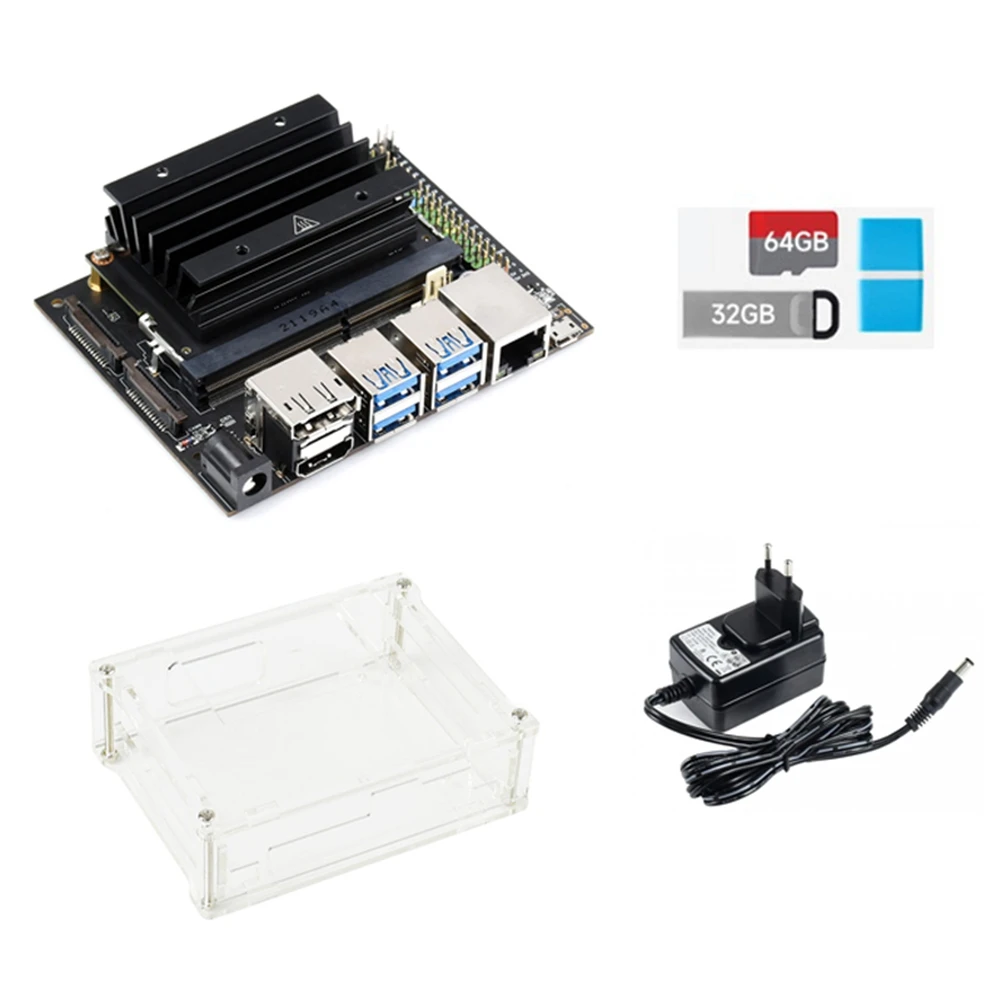 

For Jetson Nano 4GB Developer Kit (B01) Development Board Kit with Module+Heat Sink+Shell+32G U Disk+64G SD Card EU Plug