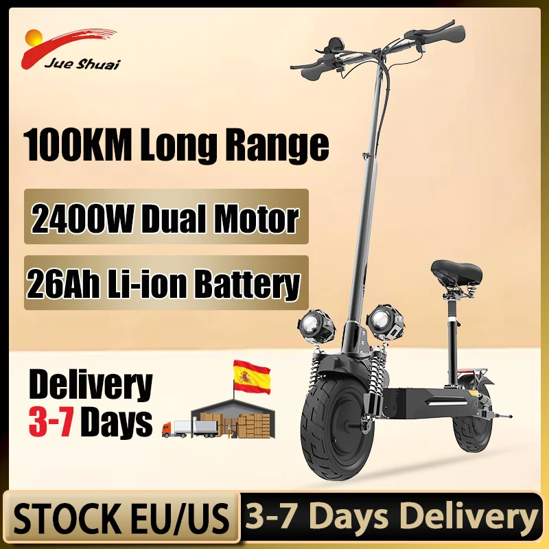

100KM Long Range Foldable Electric Scooter 2400W Dual Motor Adulr E Scooter 65KM/H Max Speed Patinete Élétrico with Seat