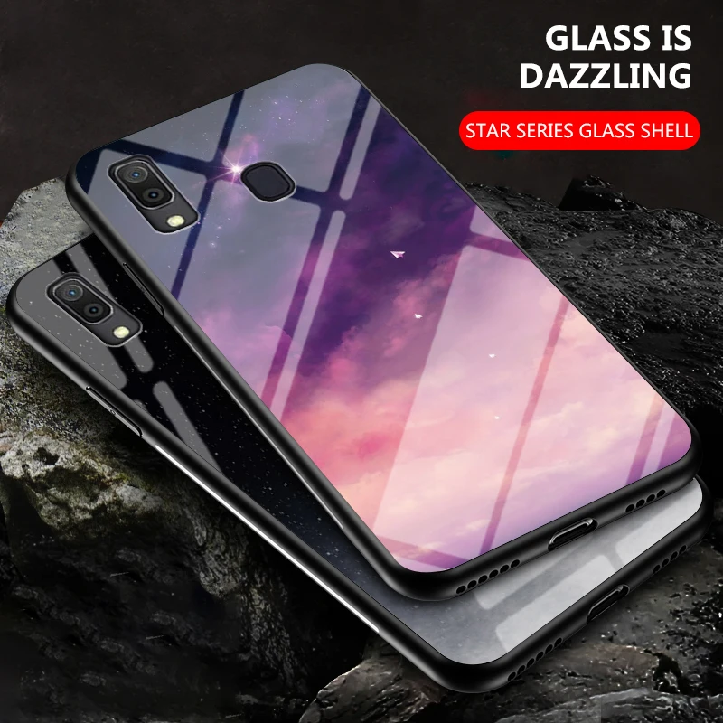 

Gradient Starry sky Glass Phone Case For Samsung Galaxy A30 A20 A10 A01 M51 M31 M31S M21 M20 M10 J8 J4 2018 J6 J4 Plus Cover