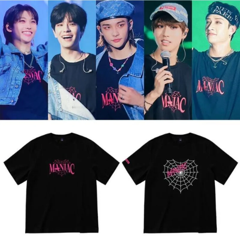 

KPOP Stray Kids MANIAC T Shirt Men Women Fashion Streetwear Harajuku StrayKids Graphic Summer Y2K Oversize O-neck Short Sleeve