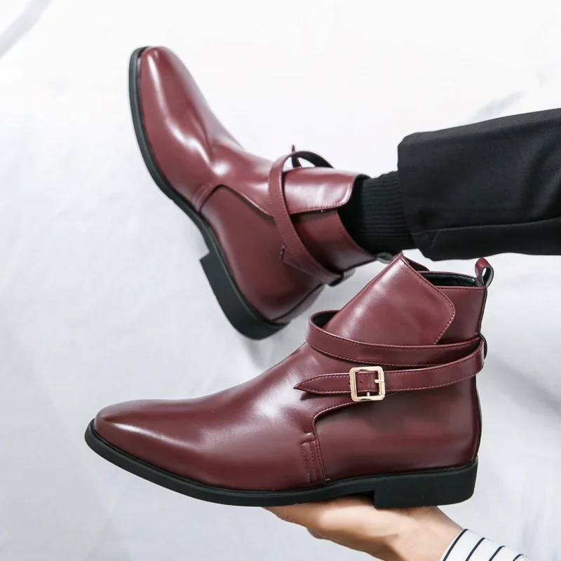 European Popular Chelsea Men's Boots Business Pointed High Top Leather Shoes Brand Motorcycle Casual