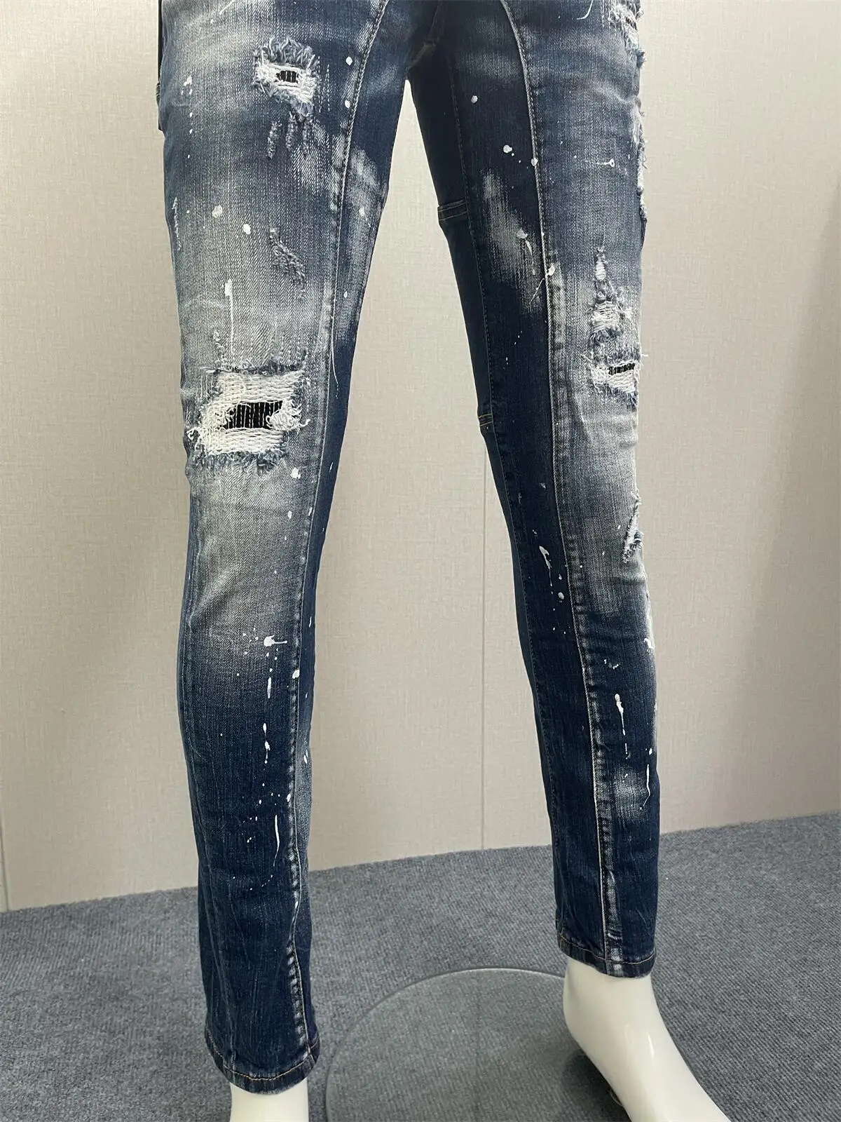 Spring/Summer 2023 New  Jeans Fashion Men Wash Worn Hole Patch Baby blue Gradual Change Small Foot Blue