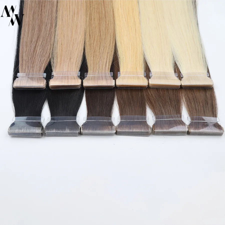 MW PU Skin Invisible Tape In Human Hair Extensions Black Women Remy Adhesive Injected Tape Natural Hair Straight 16