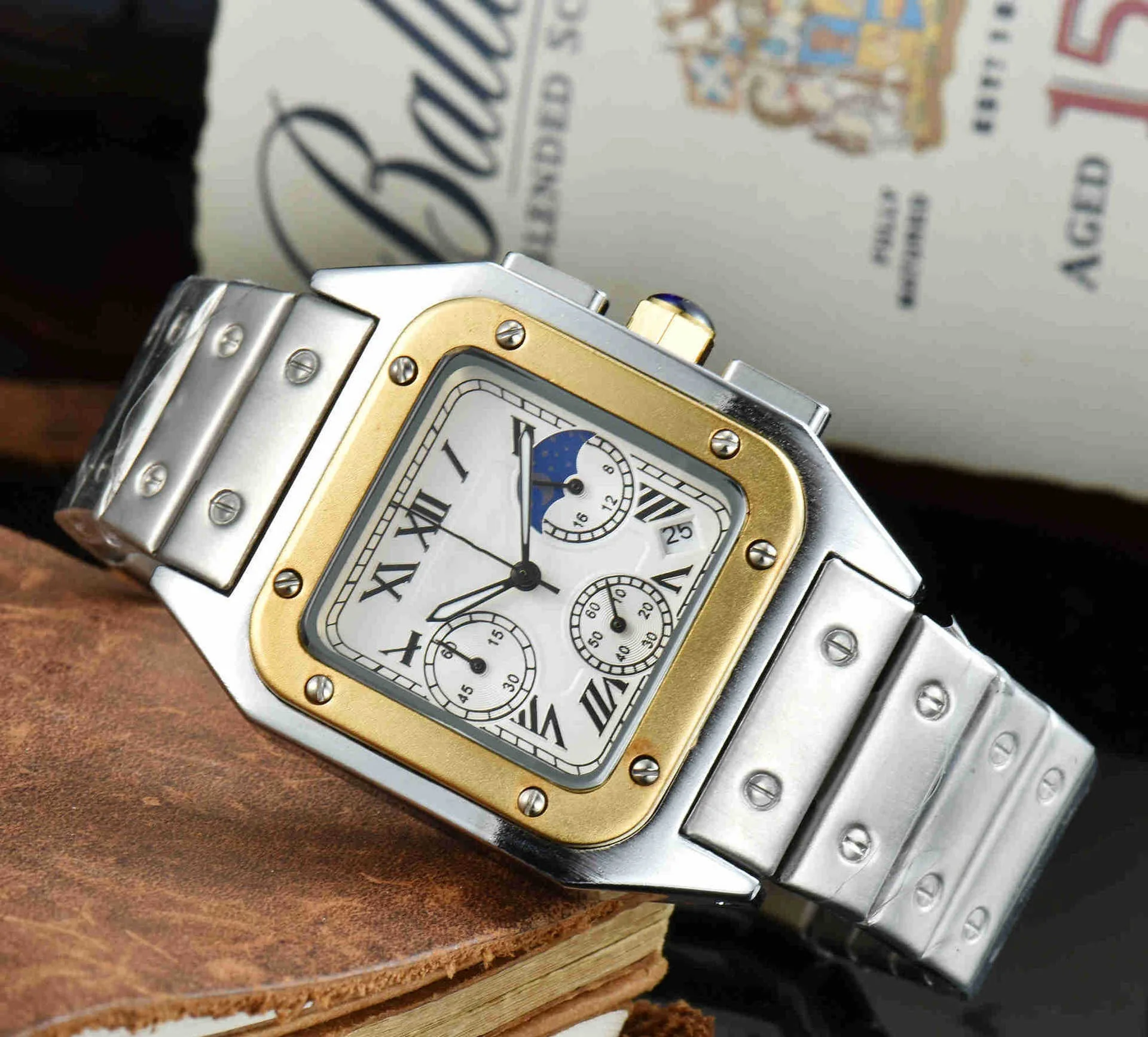 

43mm Full functionality Luxury fashion man watches quartz watch stainless steel crystal square wristwatch water resistant