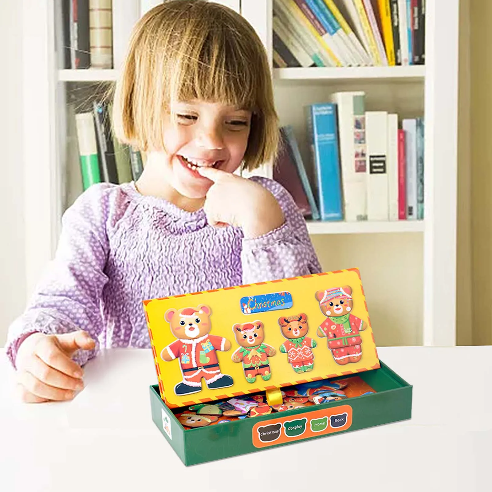 

Bear Family Dress-up Puzzle Box Children Dress Up Jigsaw Puzzles With Magnetic Stickers Four Bear Family Themes Educational Toys