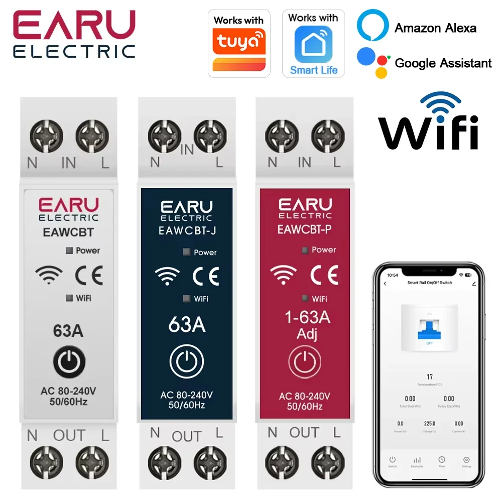 

Автомат защити цепи EARUELECTRIC Tuya Wi-Fi 63A белый
