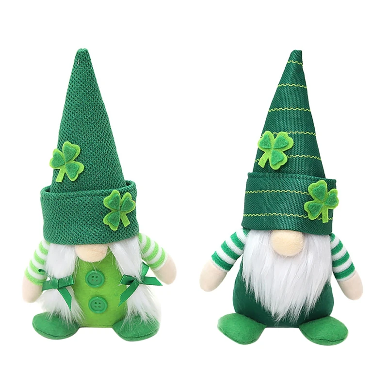 

Irish Gnomes, St. Patrick's Day Gnome Decoration - Green Clover Spring Plush Doll Handmade Swedish Tomte Elf Dwarf