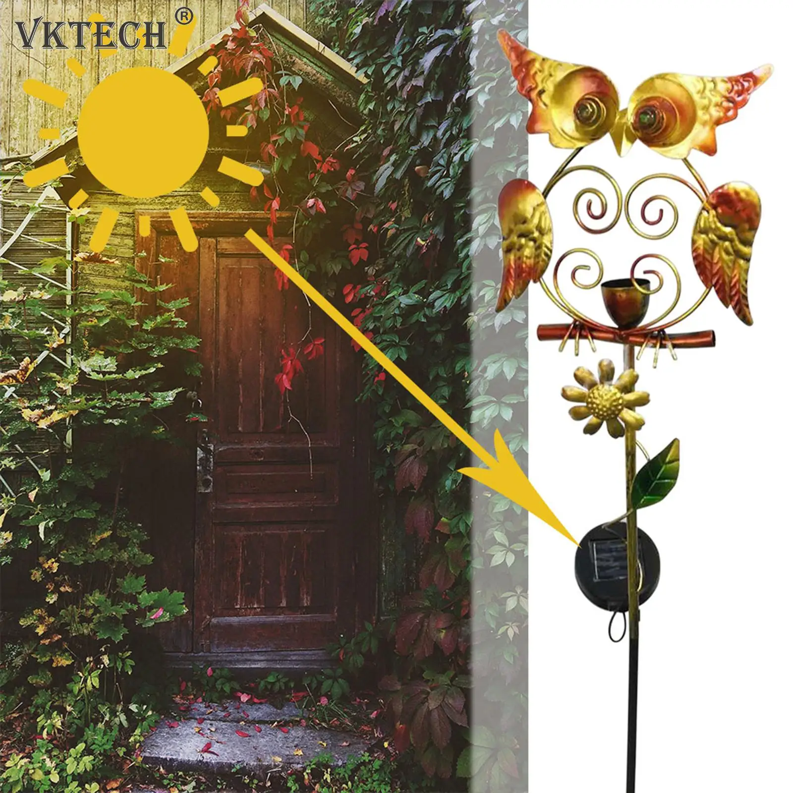 

Solar Rain Gauge, LED Owl Garden Lawn Stake Lamp, Outdoor Rain Measuring Tools, Yard Metal Art Ornament