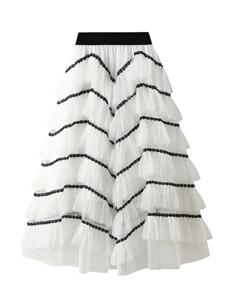 

Women High Waist Mesh Skirt Gradient Color Layered Yarn Skirt Tulle Tutu A-Line Midi Skirt Pleated Swing Long Skirt for Prom