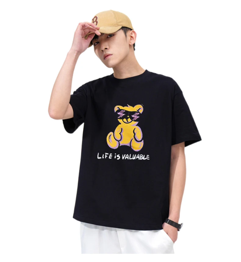 

XIEHNASA Men's Clothes Cool Bear Graphic print Cotton T-shirt O-neck Streetwear Premium Tee High Quality Cotton Boy Clothing