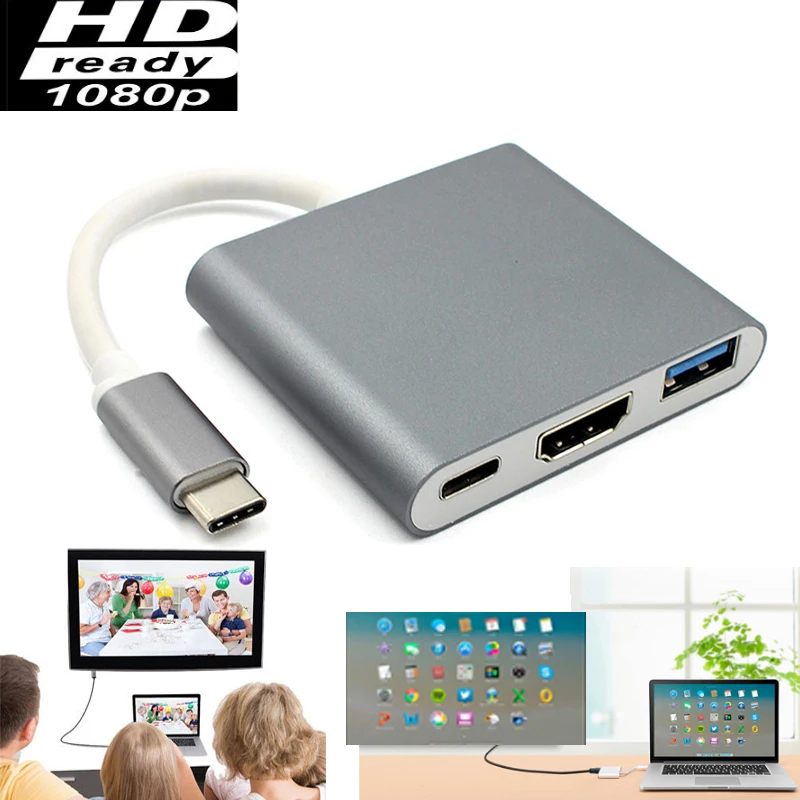 

Type C To HDMI-Compatible Video Converter USB 3.0 Hub Adapter for Macbook PC Samsung S22 S21 S20 S10 Note20 Phone To TV Monitor
